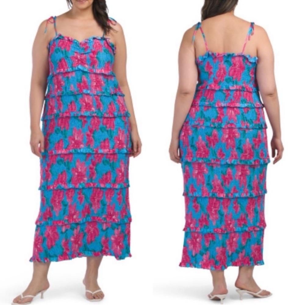 Show Me Your MuMu Stella Tropical Floral Garden Party Turquoise Pink Sundress 3X